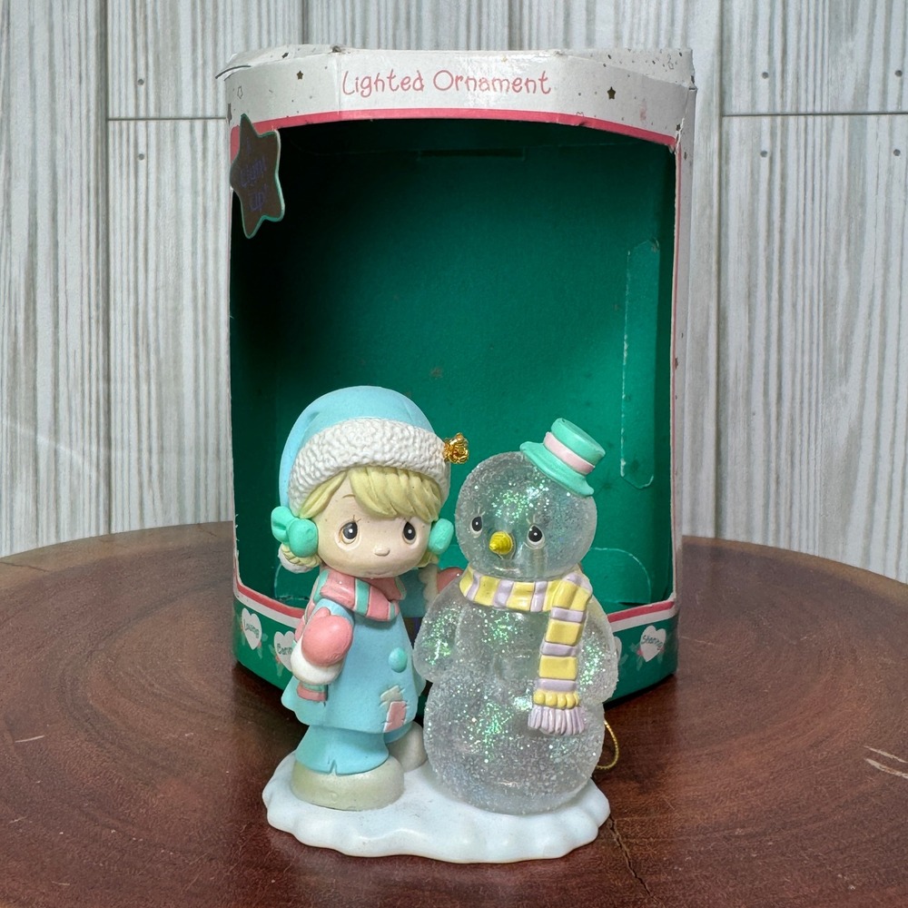 Precious Moments 1999 Lighted Ornament Girl with Snowman Enesco Christmas Decor